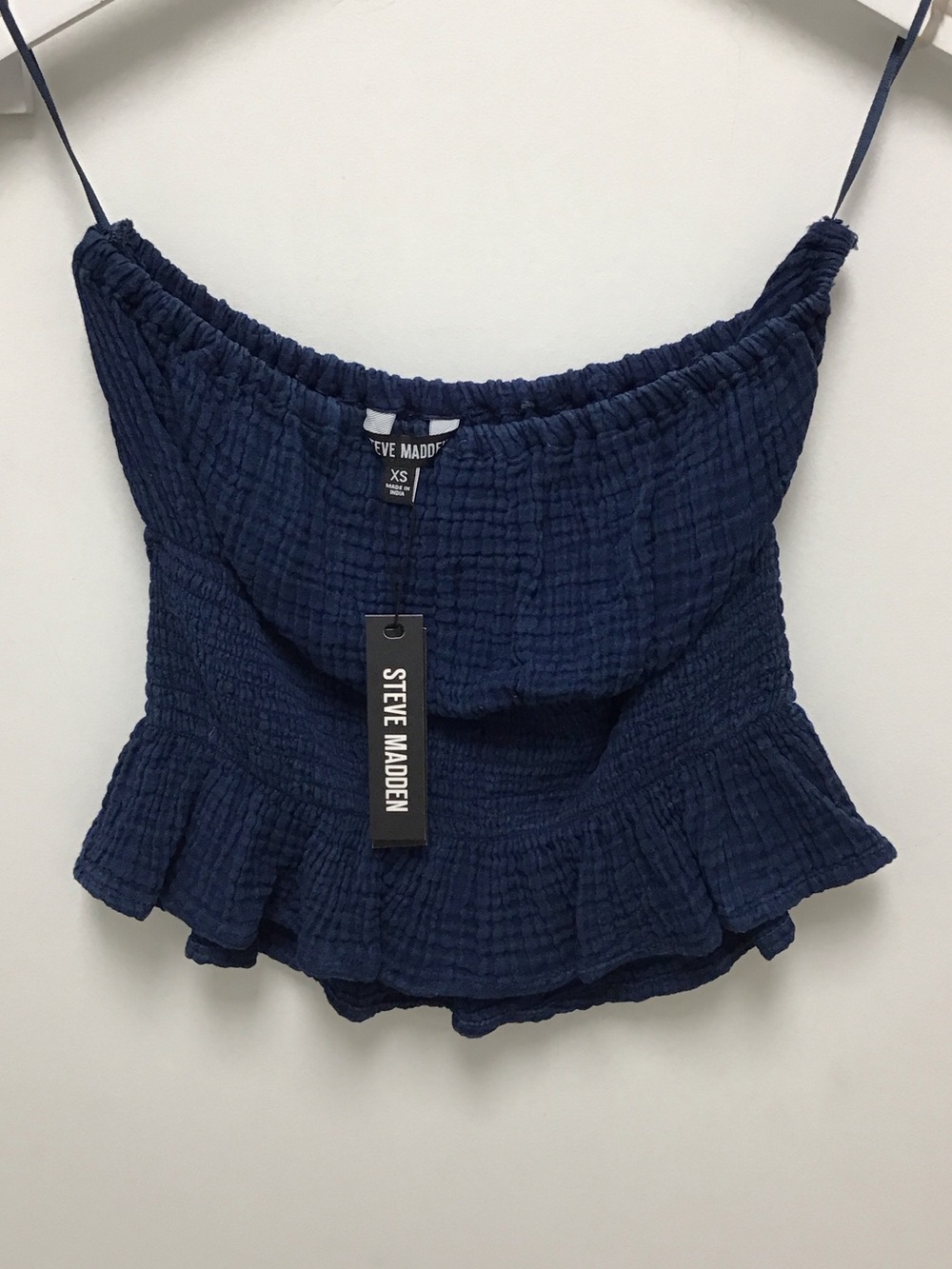 Steve Madden harbor Navy Smocked Peplum Cami